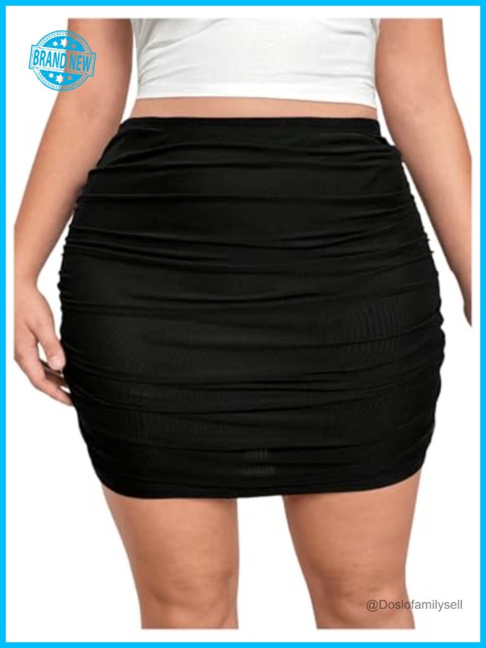 Plus Size Ruched Bodycon Mini Skirt High Waist Stretch Office Wear